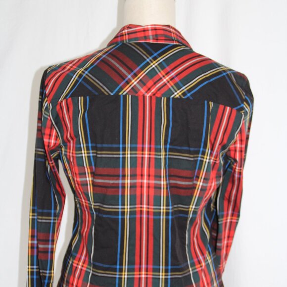 J. CREW  Women's Black Tartan Plaid Cotton Button Down Top Sz 4 Slim - Picture 7 of 10